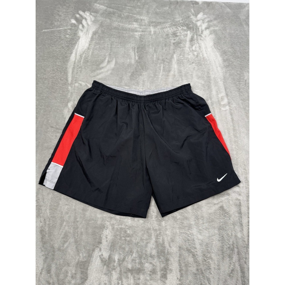 Nike Running Shorts Mens Large Black Red Colorblock Athletic Gym Swoosh Dri-Fit